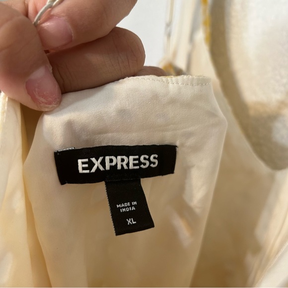 Express Printed Eyelet V Neck Tie Waist Tiered Trapeze Dress - Picture 8 of 10